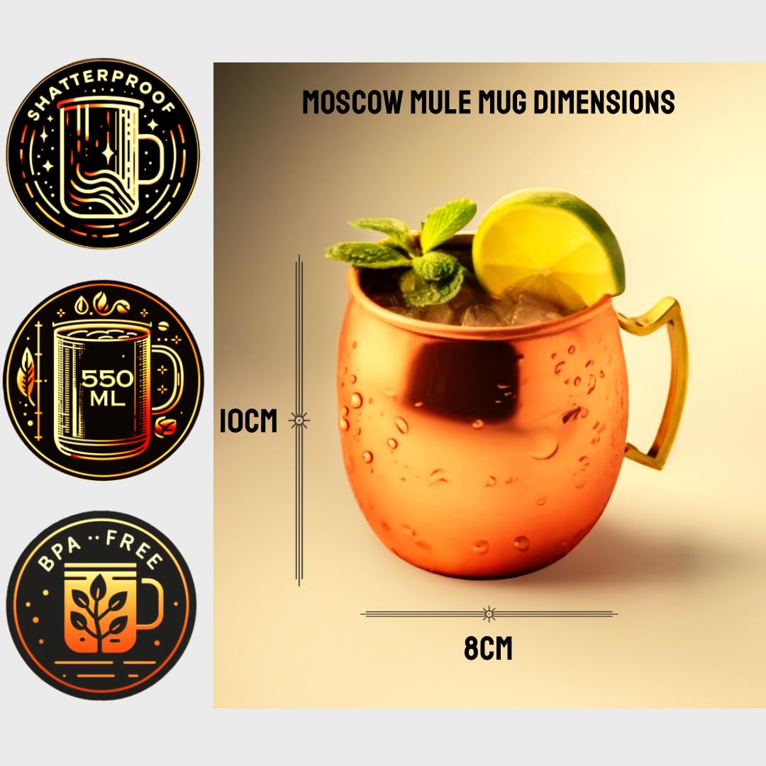 Exotic Elements Cocktail & Beer Mugs | 100% Pure Copper with Copper Coating inside | Set of 2, 550ML each (Plain Finish)