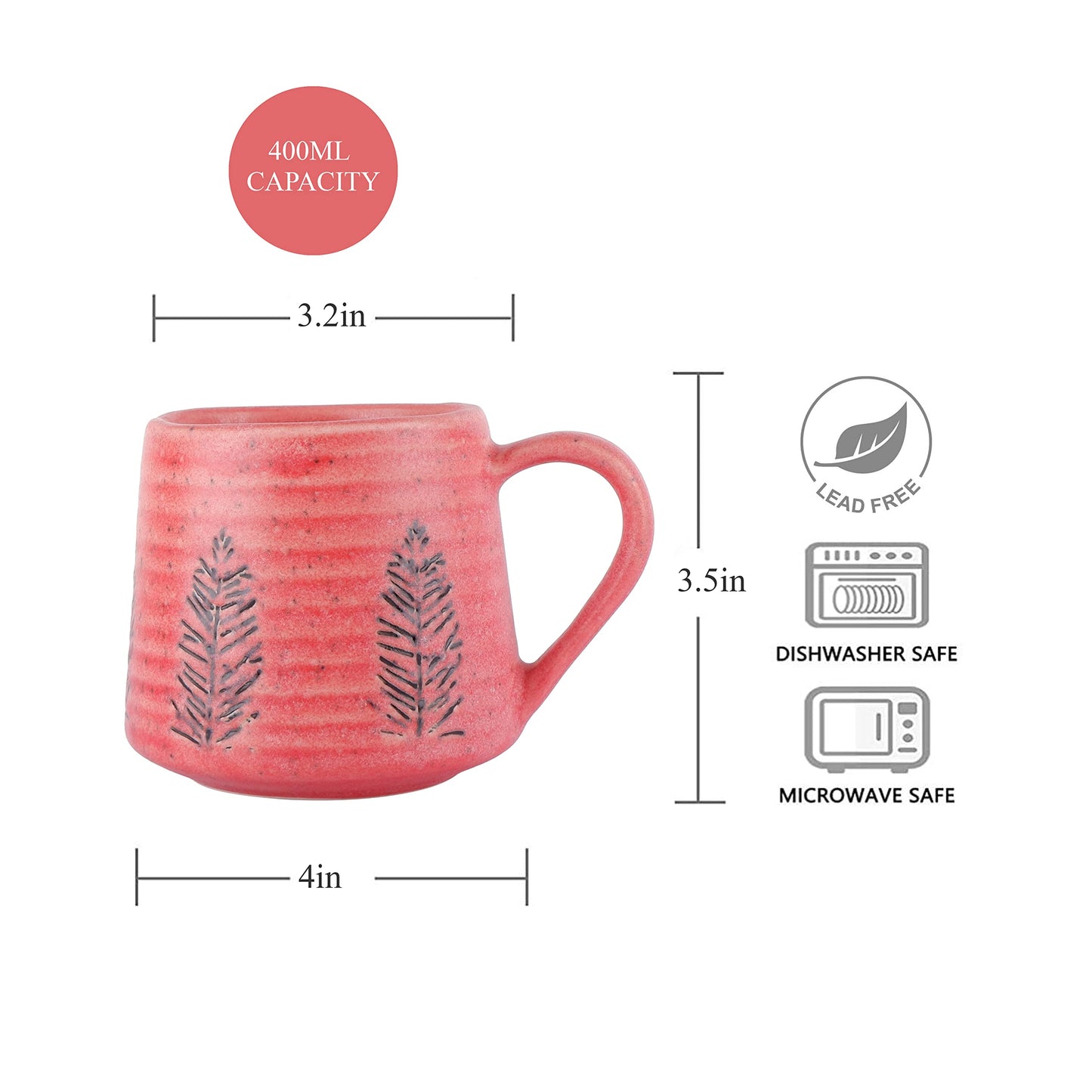 Exotic Elements Premium Handcrafted Stoneware Ceramic Coffee Mug | Perfect for Tea, Coffee, Cappuccino, Latte | 400ML (Flaming Pink)