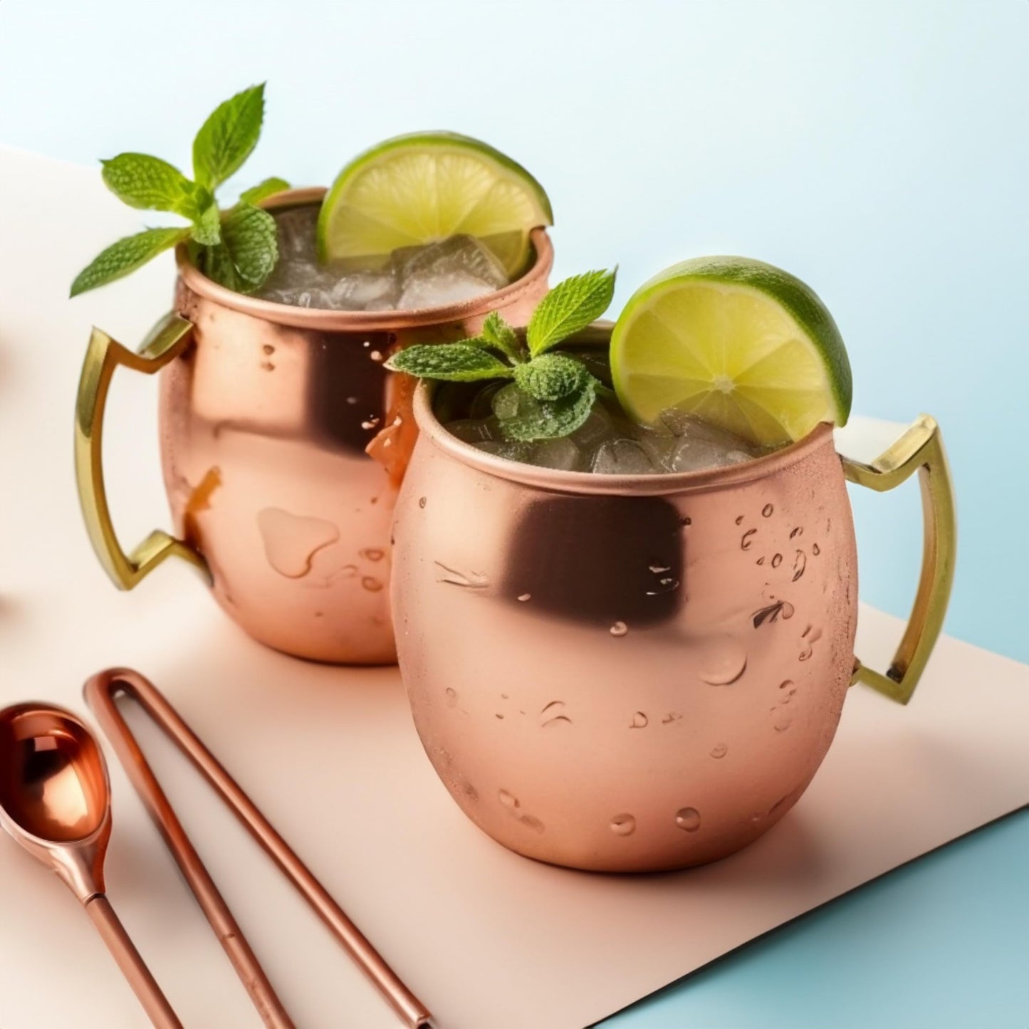 Exotic Elements Cocktail & Beer Mugs | 100% Pure Copper with Copper Coating inside | Set of 2, 550ML each (Plain Finish)