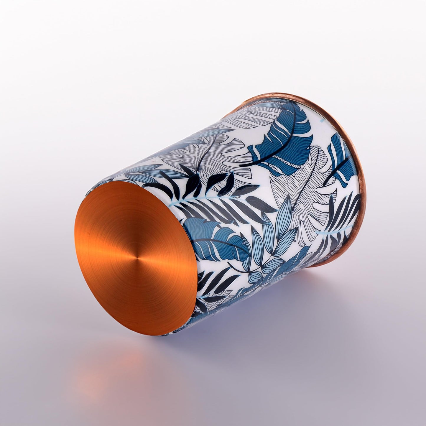 Exotic Elements Mīnākārī Art Designer Copper Tumblers | Set of 2, 300ML each | Immunity Booster, Protects Liver (Leafy Teal)