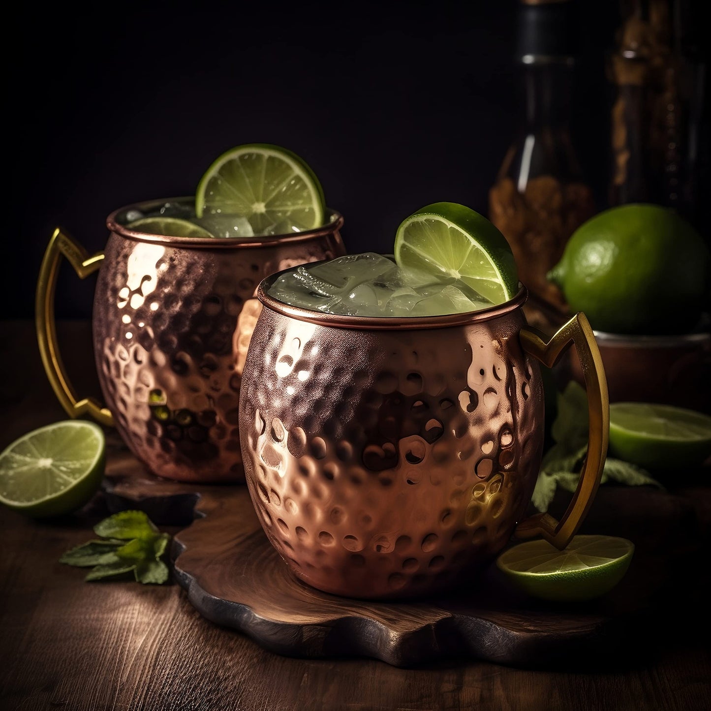 Exotic Elements Cocktail & Beer Mugs | 100% Pure Copper with Anticorrosive Nickel Coating inside | Set of 2, 550ML each (Hammered Finish)