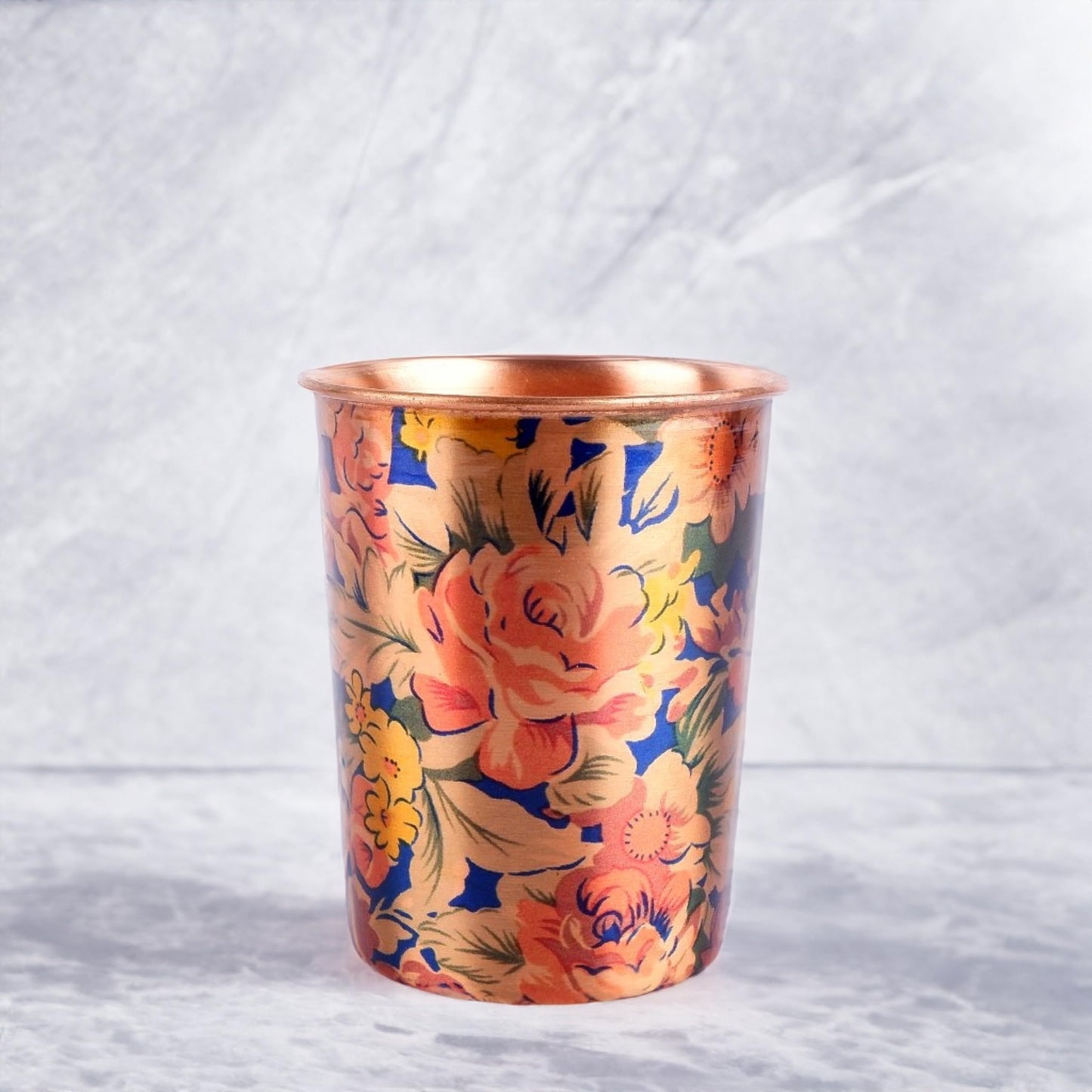 Exotic Elements Mīnākārī Art Designer Copper Tumblers | Immunity Booster, Protects Liver | Set of 2, 300ML each (Floral Sky)