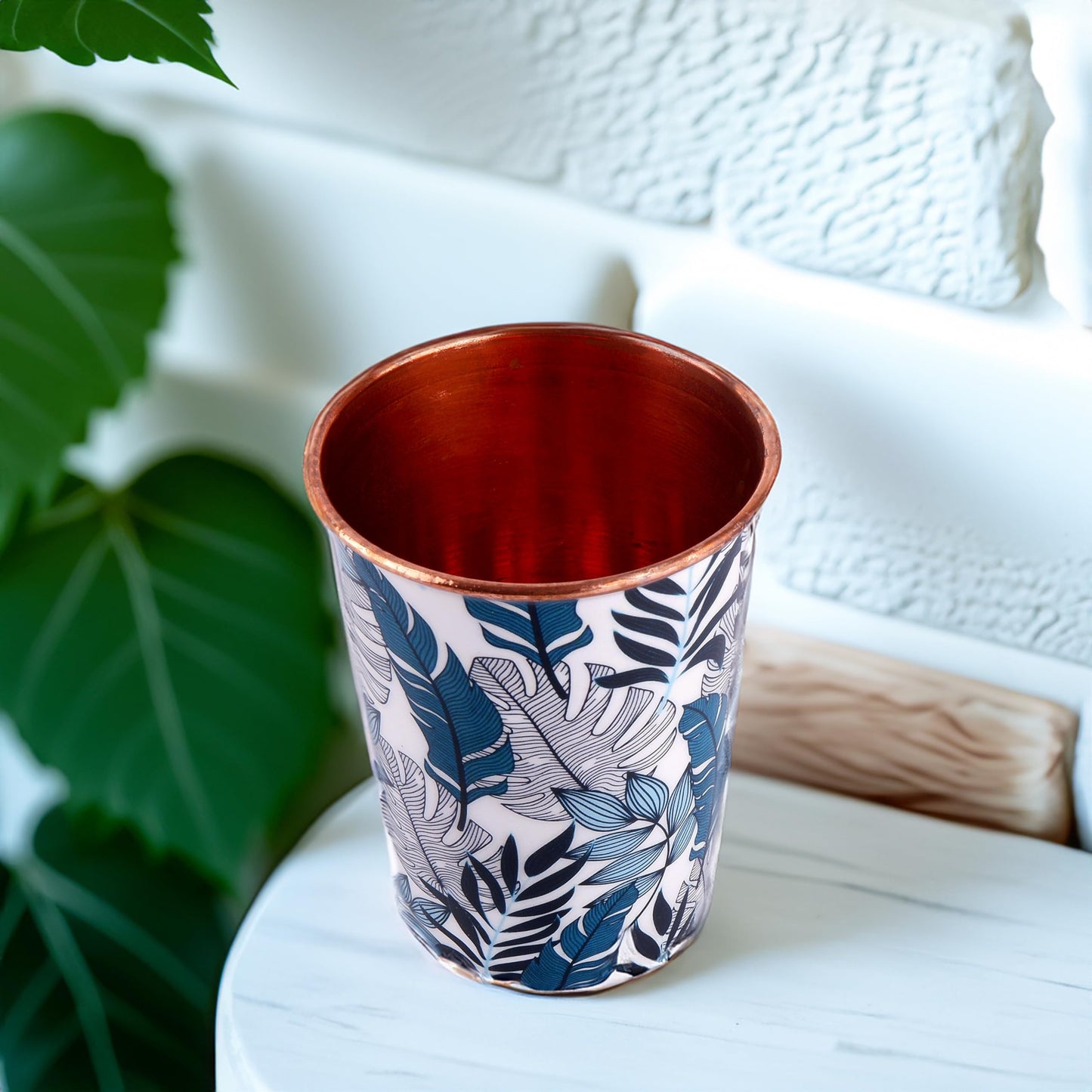 Exotic Elements Mīnākārī Art Designer Copper Tumblers | Set of 2, 300ML each | Immunity Booster, Protects Liver (Leafy Teal)