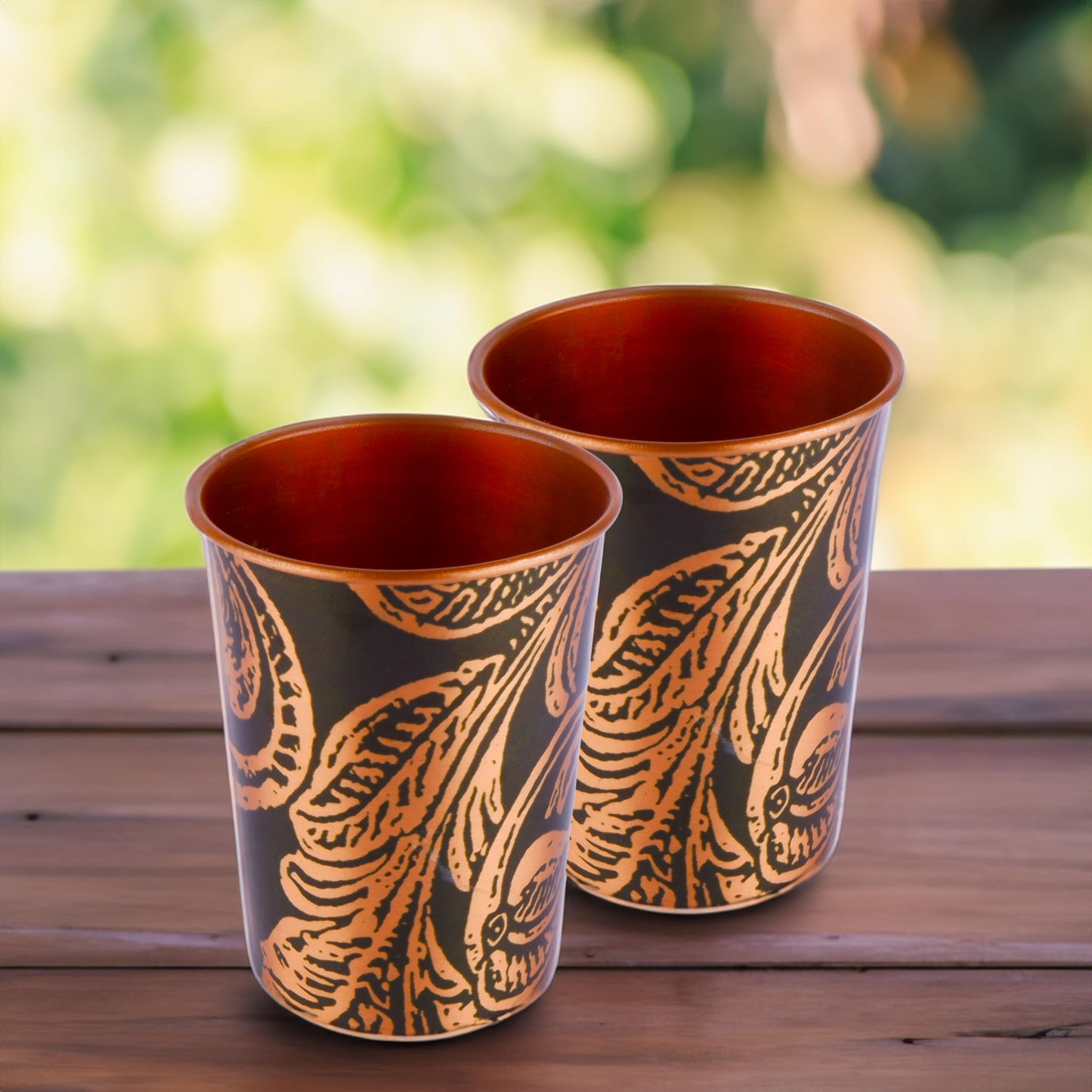 Exotic Elements Mīnākārī Art Designer Copper Tumblers | Immunity Booster, Protects Liver | Set of 2, 300ML each (Roaring Green)