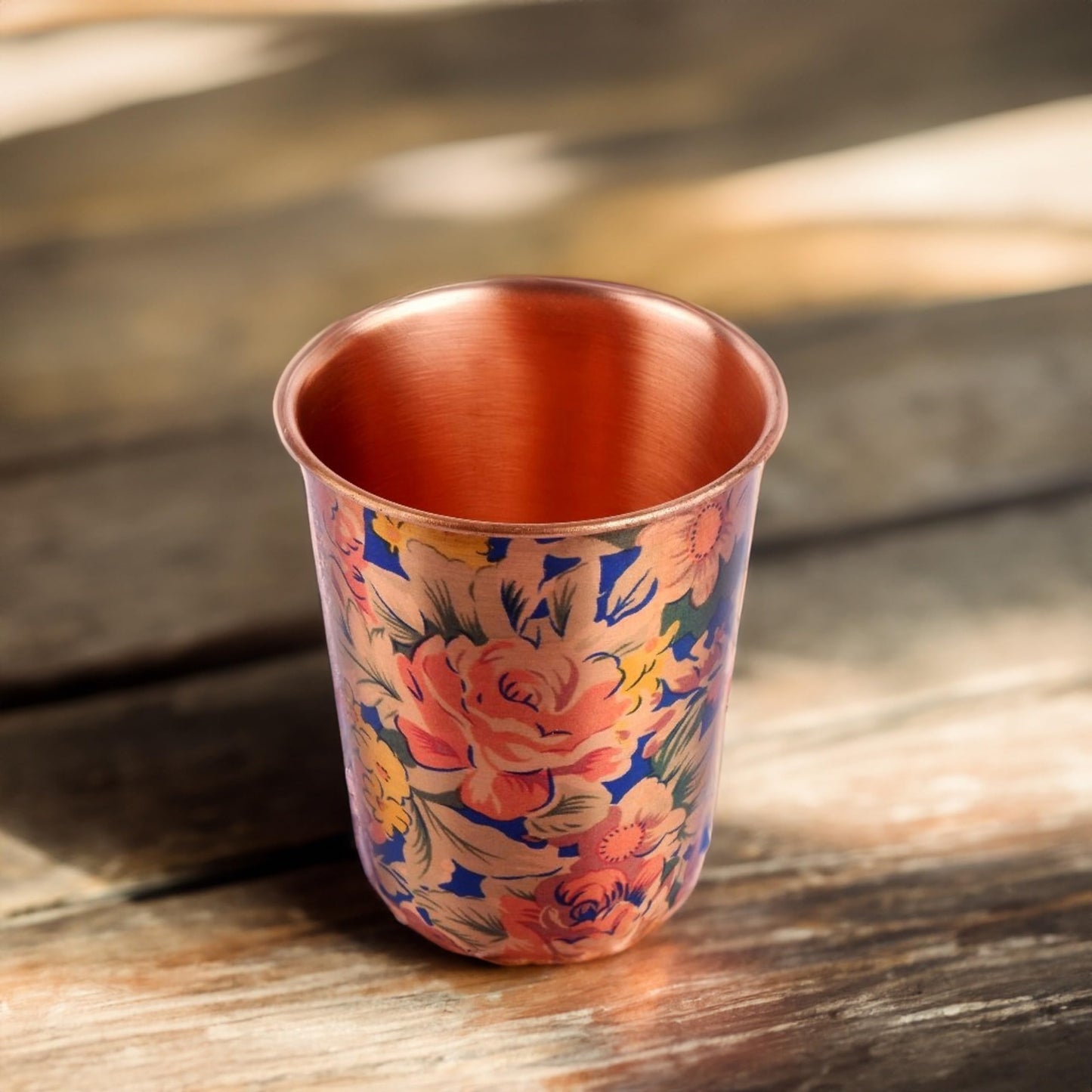 Exotic Elements Mīnākārī Art Designer Copper Tumblers | Immunity Booster, Protects Liver | Set of 2, 300ML each (Floral Sky)