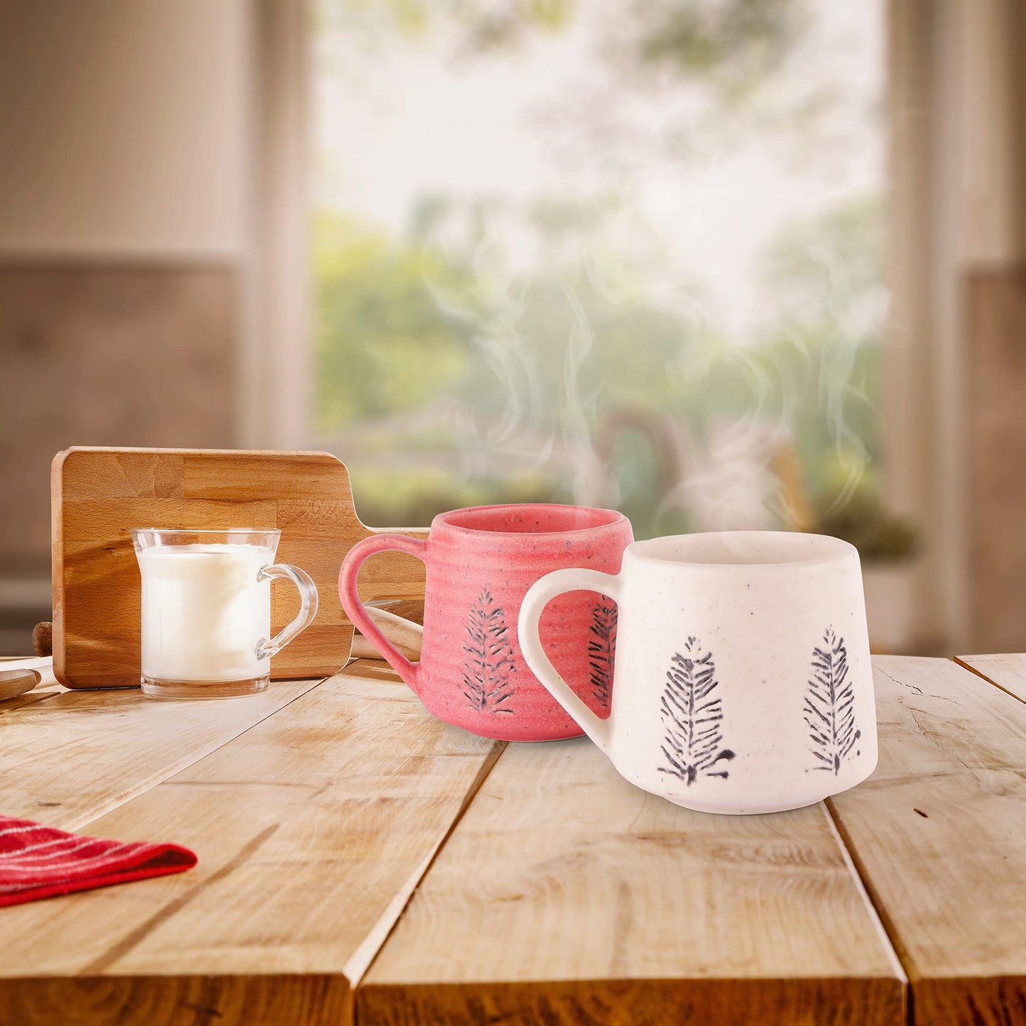 Exotic Elements Premium Handcrafted Stoneware Ceramic Coffee Mug | Perfect for Tea, Coffee, Cappuccino, Latte | 400ML (Flaming Pink)