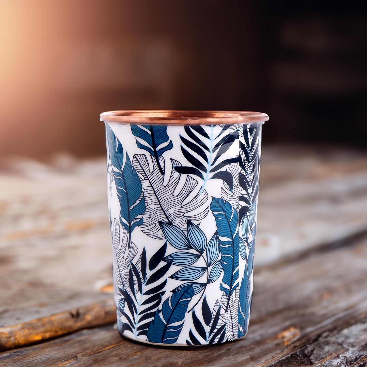 Exotic Elements Mīnākārī Art Designer Copper Tumblers | Set of 2, 300ML each | Immunity Booster, Protects Liver (Leafy Teal)