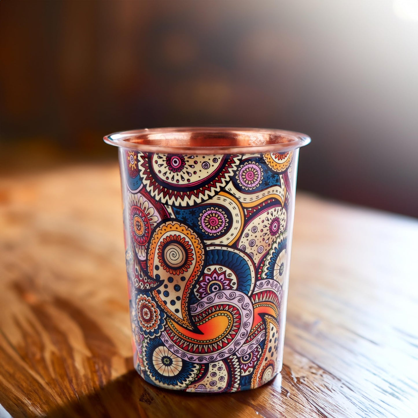 Exotic Elements Mīnākārī Art Designer Copper Tumblers | Immunity Booster, Protects Liver | Set of 2, 300ML each (Paisley Cream)