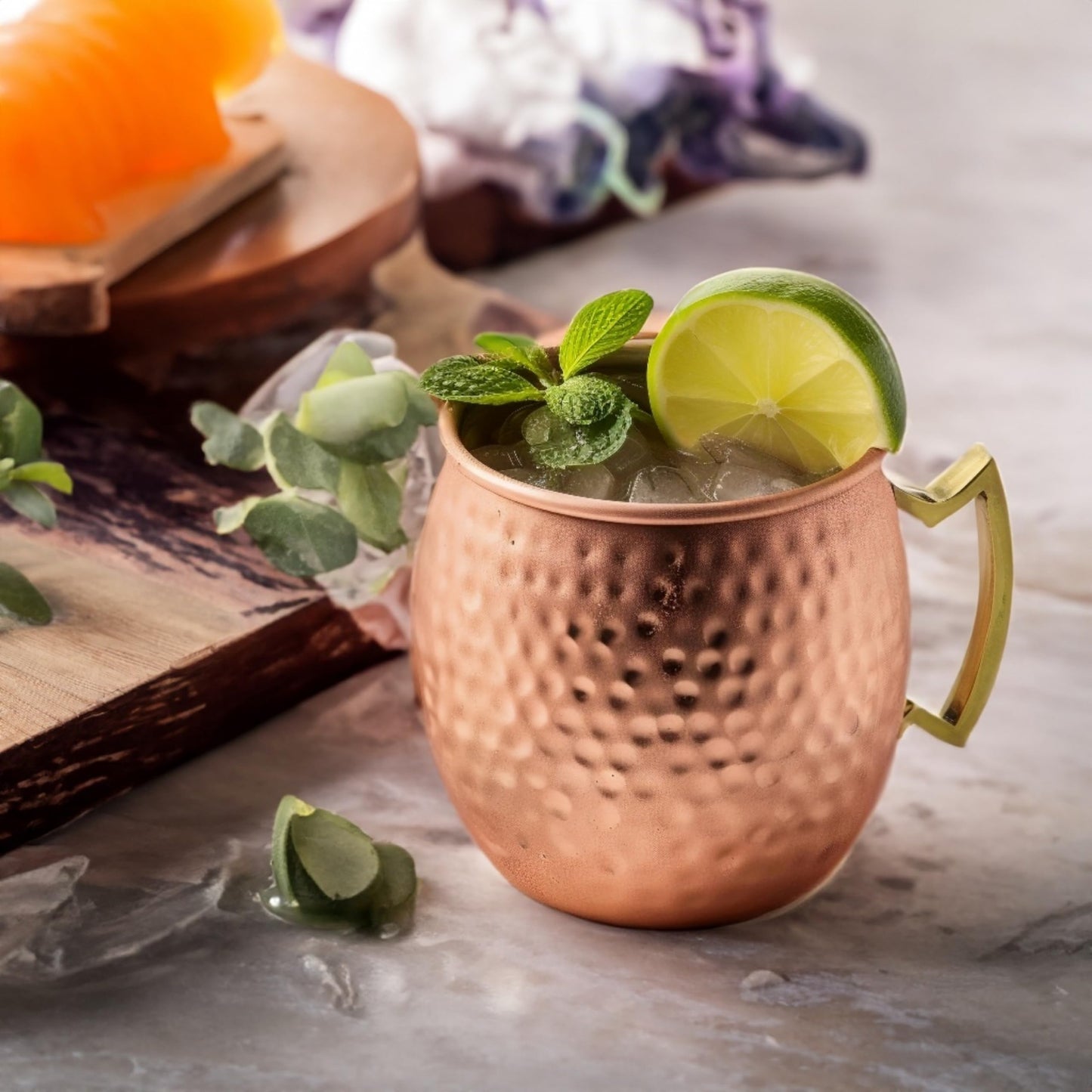 Exotic Elements Cocktail & Beer Mugs | 100% Pure Copper with Anticorrosive Nickel Coating inside | Set of 2, 550ML each (Hammered Finish)
