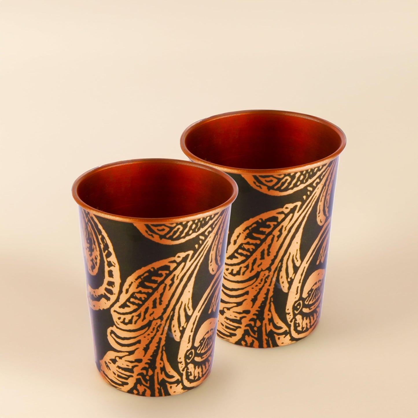 Exotic Elements Mīnākārī Art Designer Copper Tumblers | Immunity Booster, Protects Liver | Set of 2, 300ML each (Roaring Green)