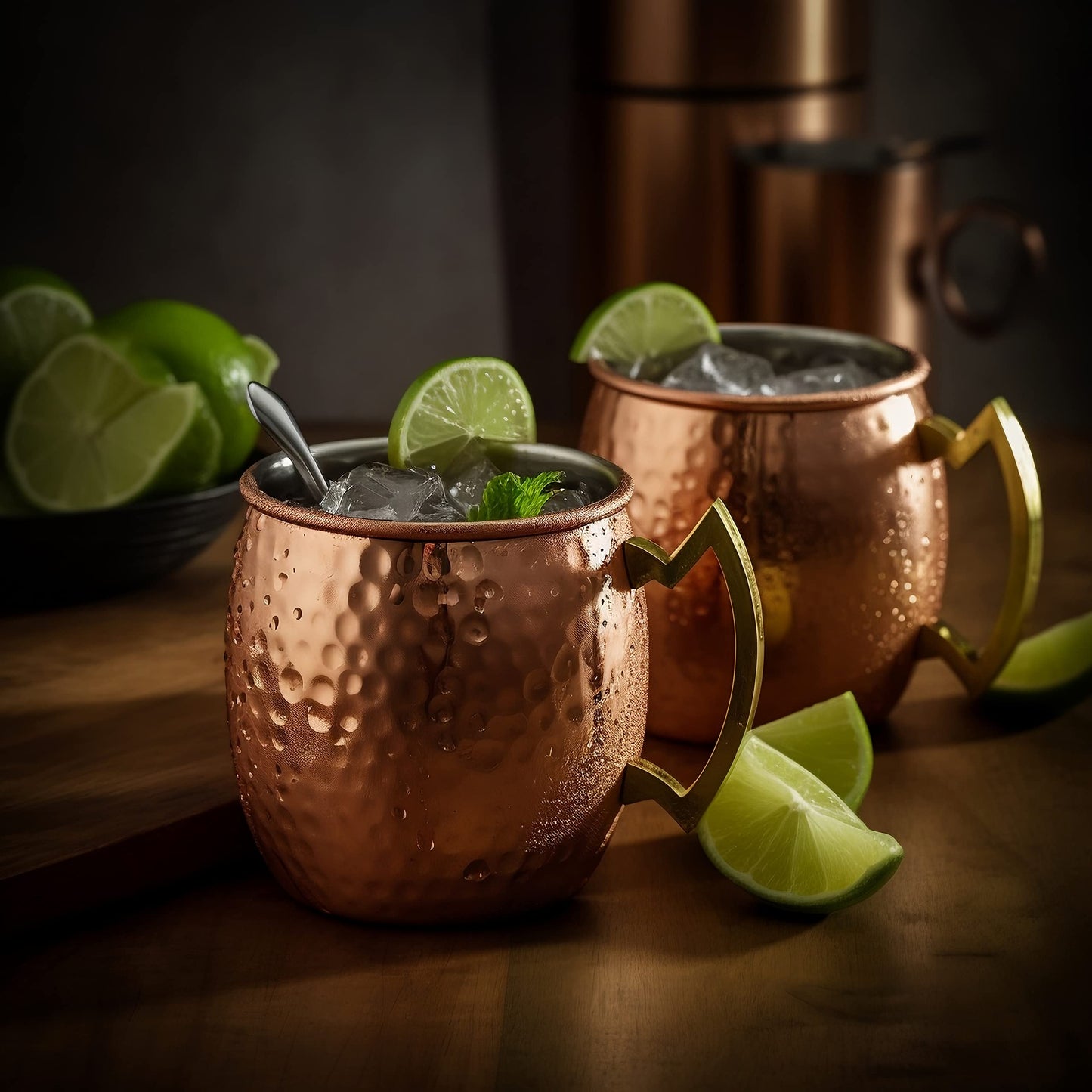 Exotic Elements Cocktail & Beer Mugs | 100% Pure Copper with Anticorrosive Nickel Coating inside | Set of 2, 550ML each (Hammered Finish)