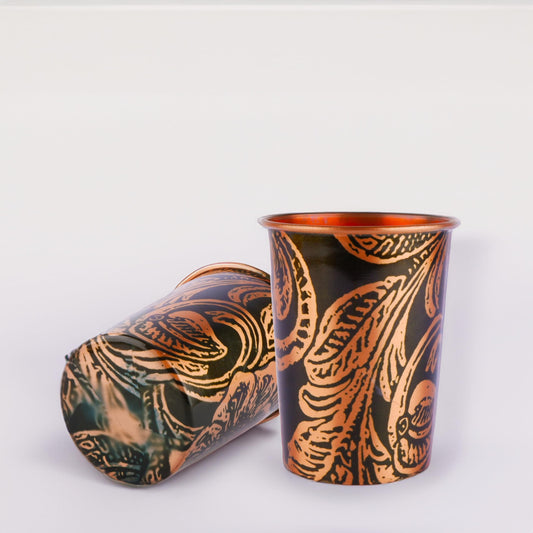 Exotic Elements Mīnākārī Art Designer Copper Tumblers | Immunity Booster, Protects Liver | Set of 2, 300ML each (Roaring Green)