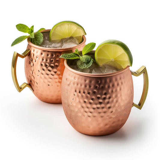 Exotic Elements Cocktail & Beer Mugs | 100% Pure Copper with Anticorrosive Nickel Coating inside | Set of 2, 550ML each (Hammered Finish)