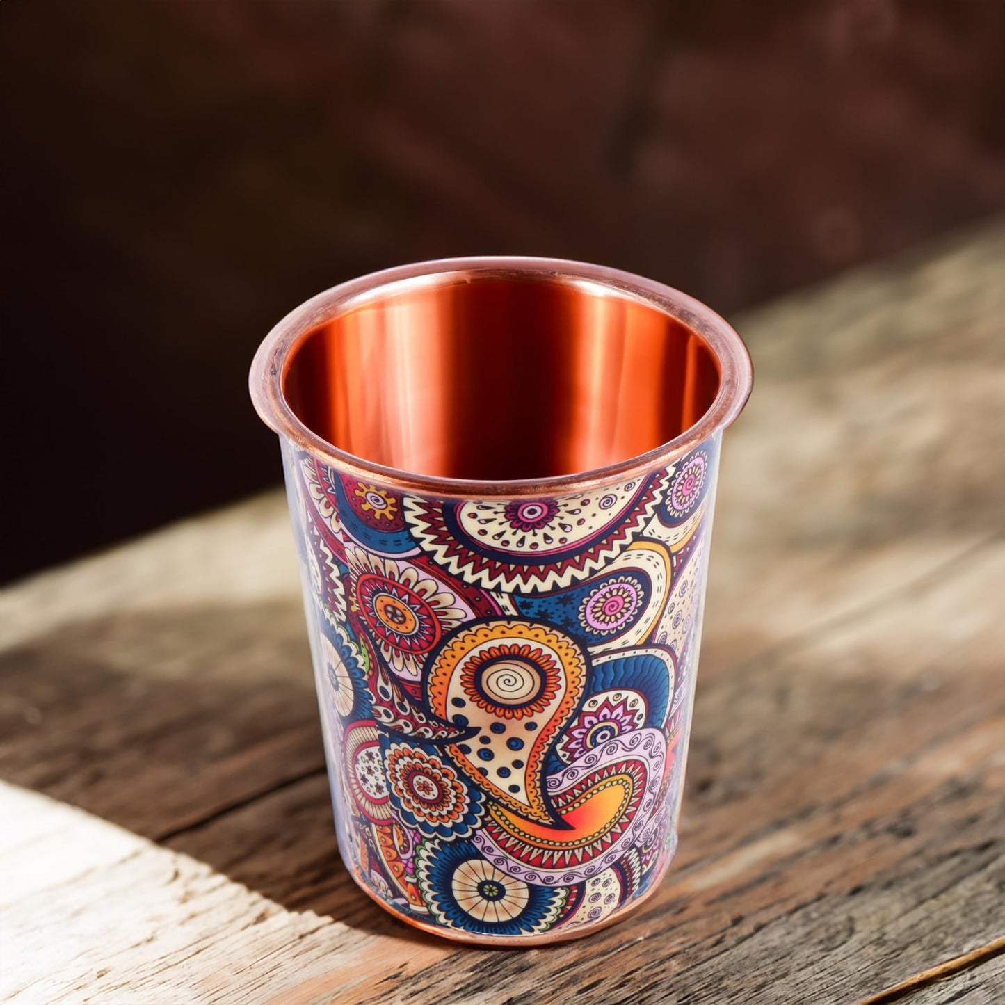 Exotic Elements Mīnākārī Art Designer Copper Tumblers | Immunity Booster, Protects Liver | Set of 2, 300ML each (Paisley Cream)